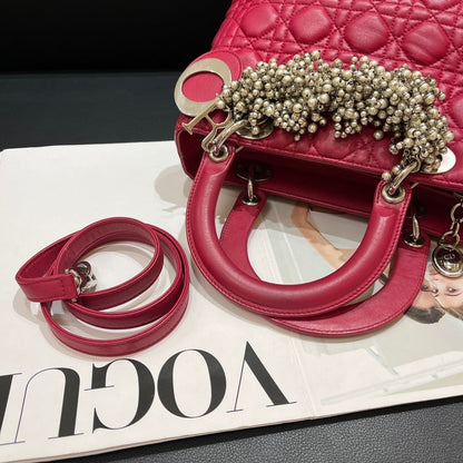 Dior Lady Dior Red Quilted Leather Handbag Medium Size Rovelle Bags