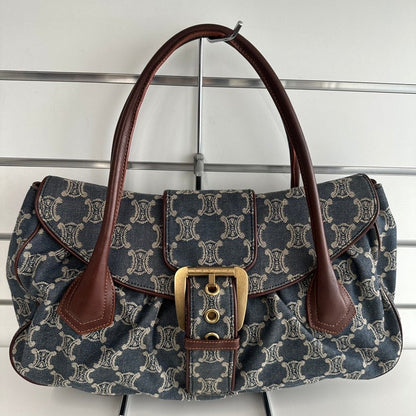 Luxury CELINE Macadam Canvas and Leather Hobo Bag in Blue - Collection