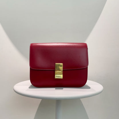 Luxury CELINE Box Bag in Burgundy Leather, Shoulder Bag