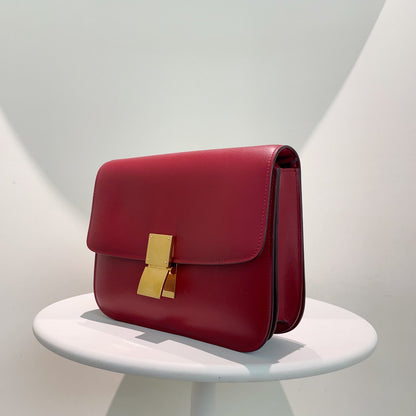 Luxury CELINE Box Bag in Burgundy Leather, Shoulder Bag