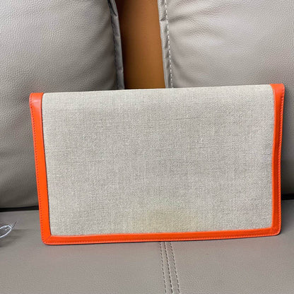 New Luxury CELINE Clutch in Orange Canvas