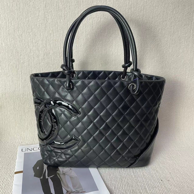 Chanel Cambon Leather Black Tote Rovelle Bags