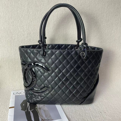 Chanel Cambon Leather Black Tote Rovelle Bags