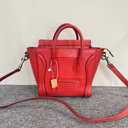 Luxury CELINE Luggage Nano Bag SJZ2-18 Red Leather Satchel