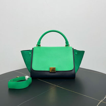 Luxury CELINE Two-Way Bag in Green and Black Suede and Leather - Shoulder Bag