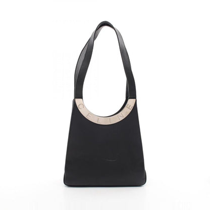 Luxury CELINE Black Shoulder Bag with Logo Metal Fittings in Leather