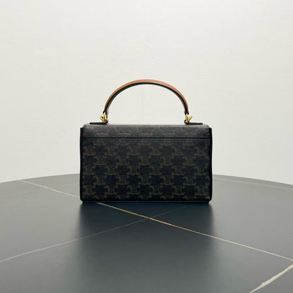 Luxury CELINE Triomphe Shoulder Bag in Black Monogram Canvas