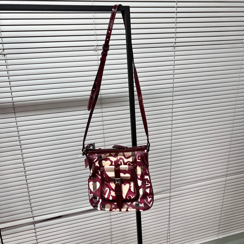 Burberry Heart Print Leather Red Crossbody Bag