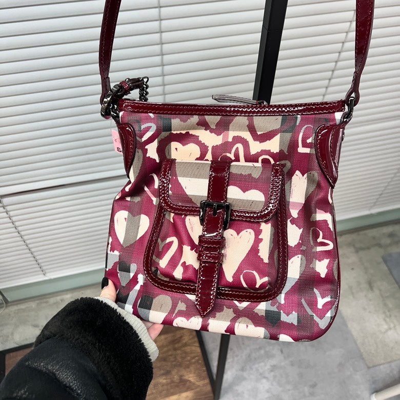 Burberry Heart Print Leather Red Crossbody Bag