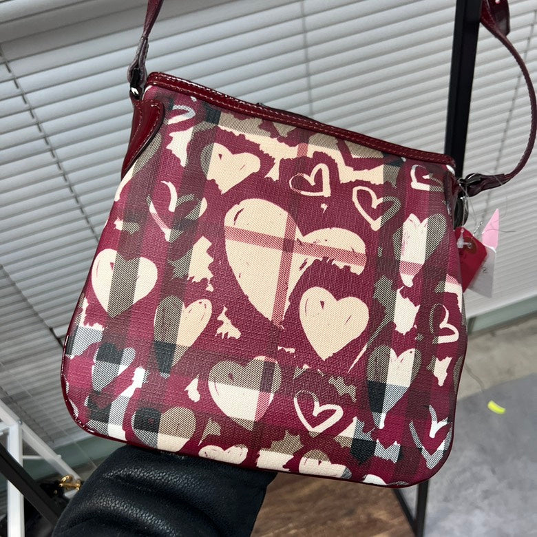 Burberry Heart Print Leather Red Crossbody Bag