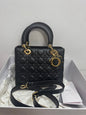 Lady Dior Medium Black Leather Top Handle Bag With Gold Hardware - Full Set Rovelle Bags