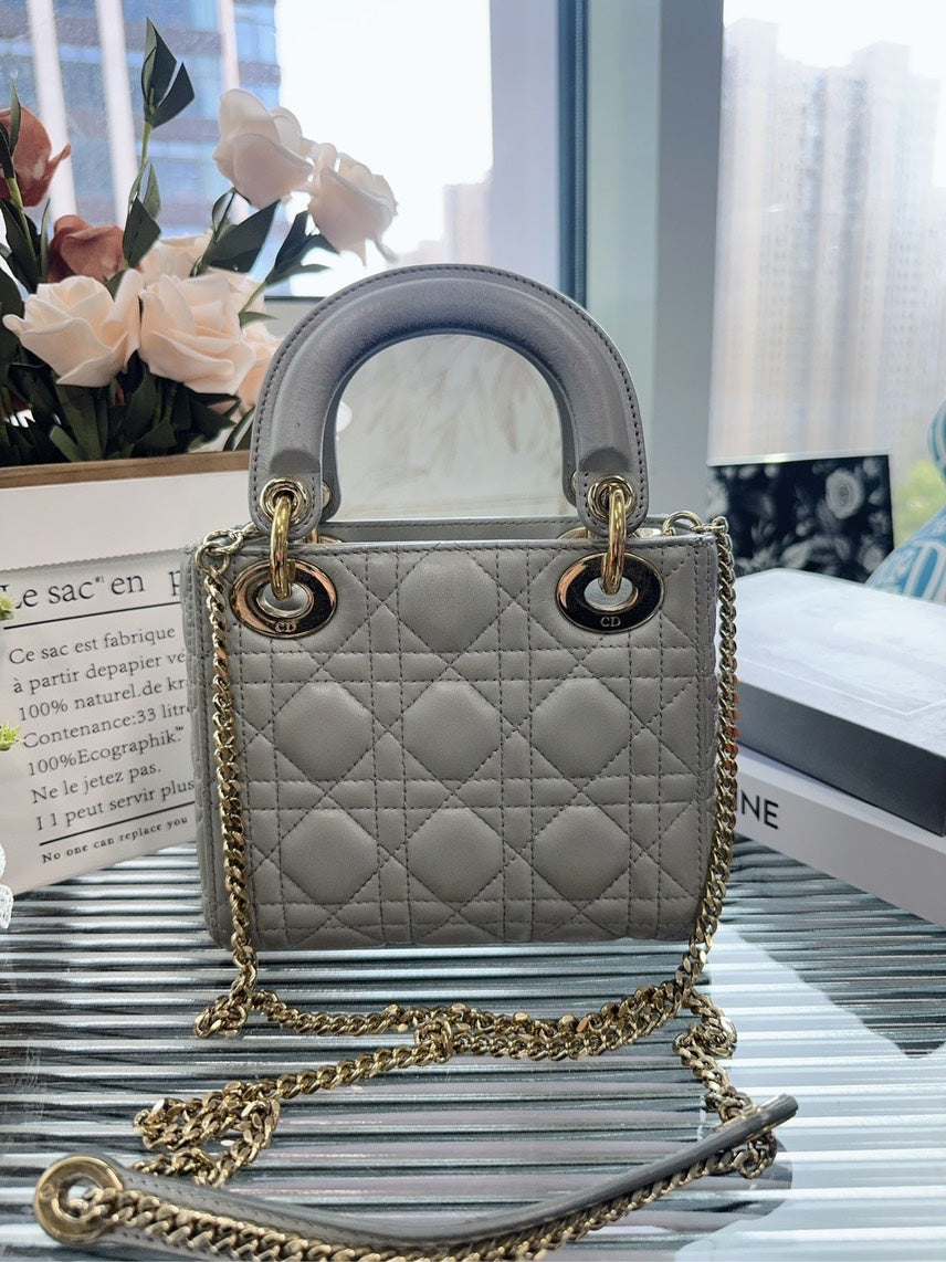 Dior Lady Dior Silver Leather Medium Shoulder Bag Rovelle Bags