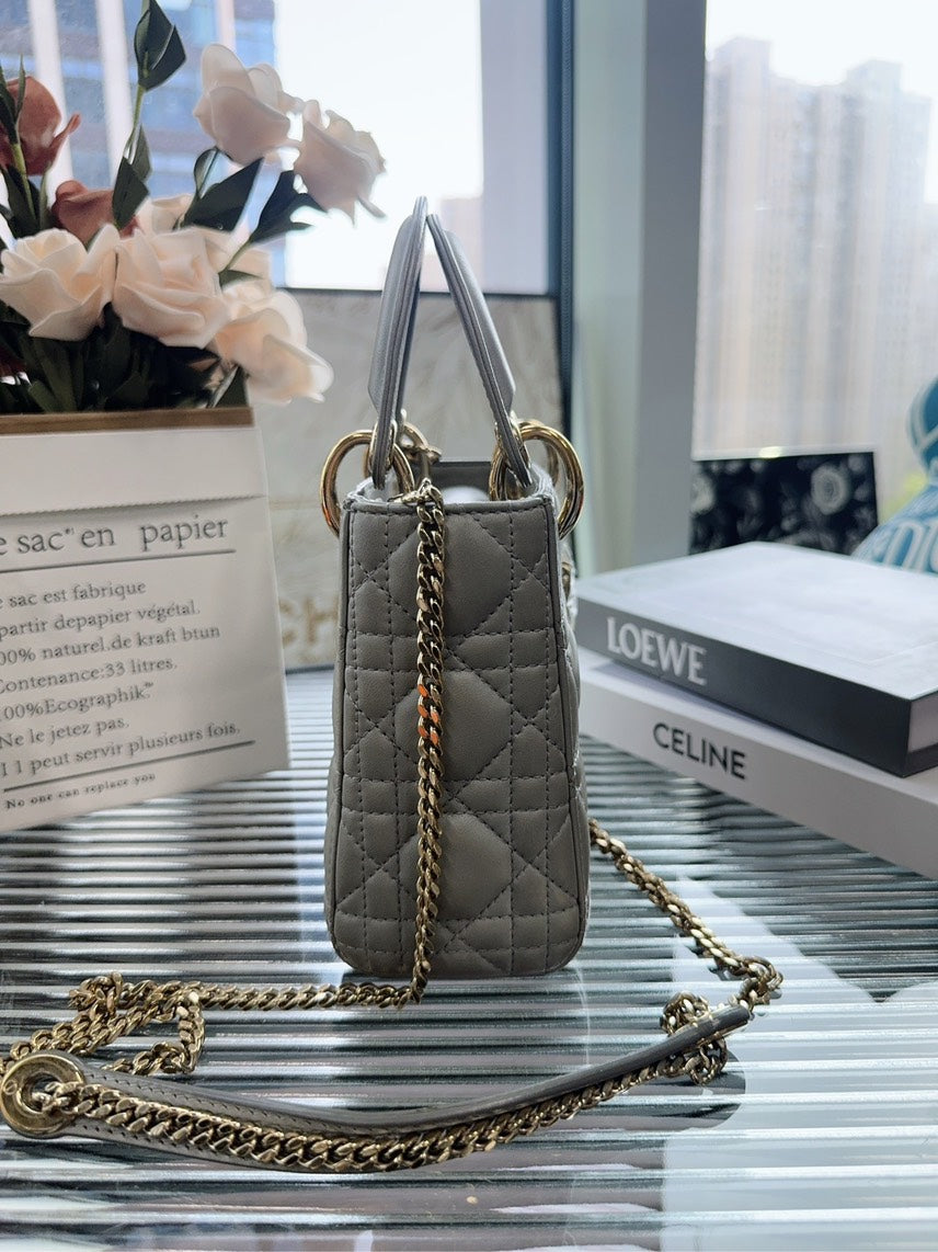Dior Lady Dior Silver Leather Medium Shoulder Bag Rovelle Bags
