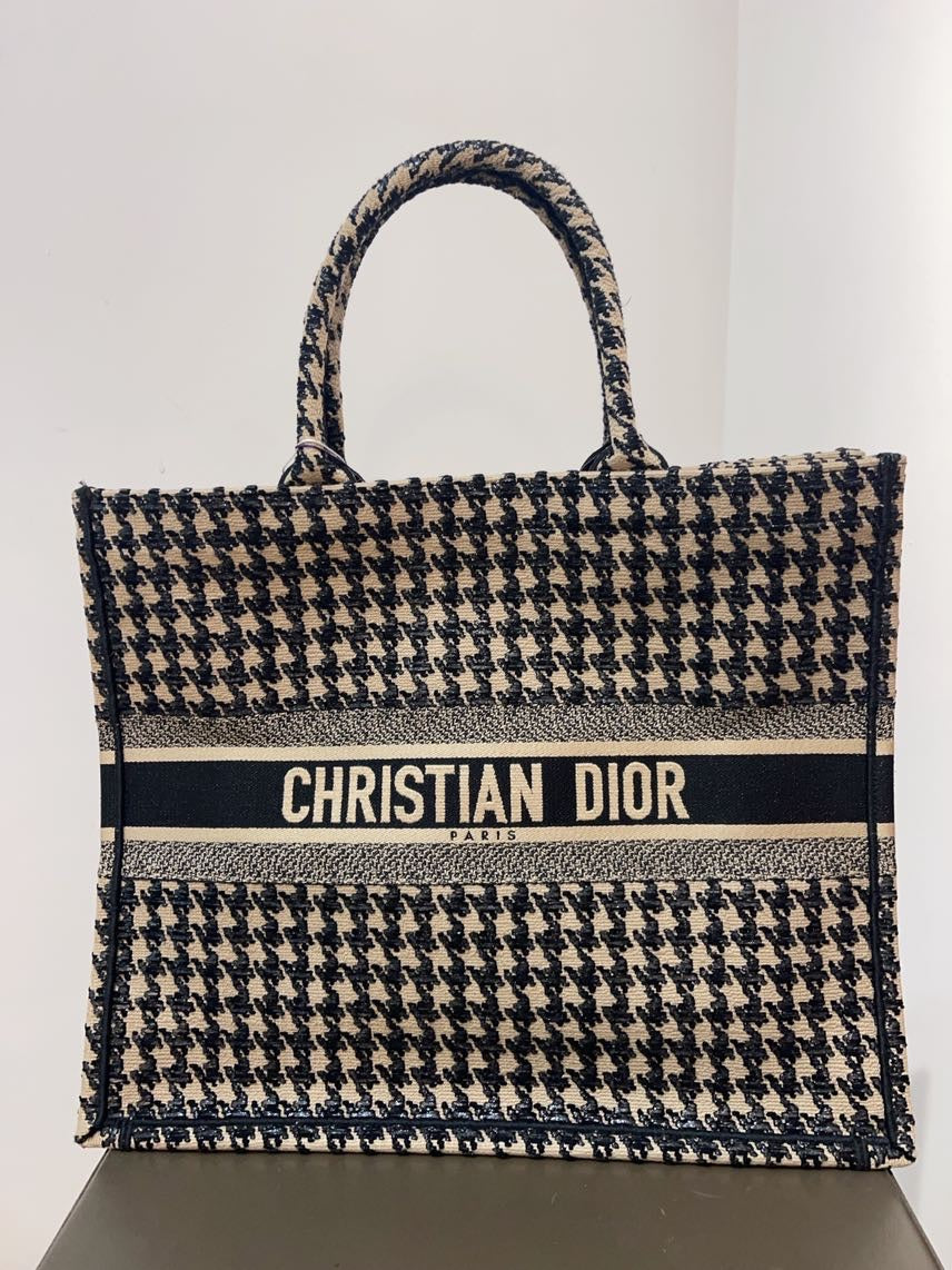Christian Dior Book Tote Large Houndstooth Canvas Bag Rovelle Bags