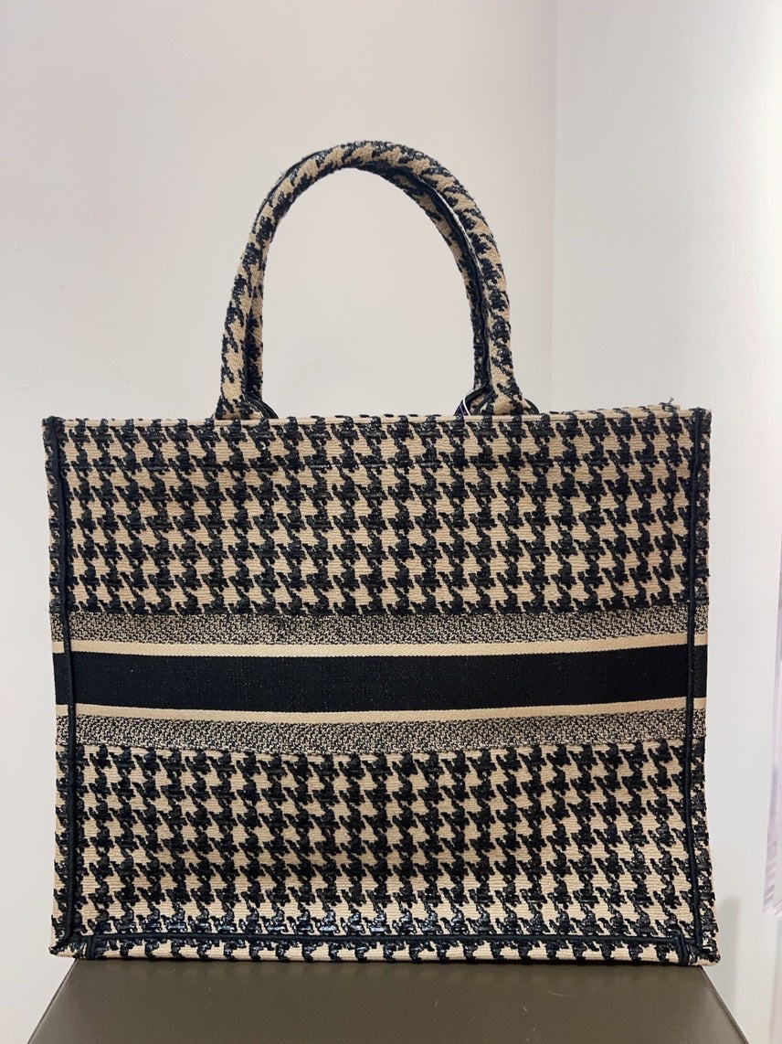 Christian Dior Book Tote Large Houndstooth Canvas Bag Rovelle Bags