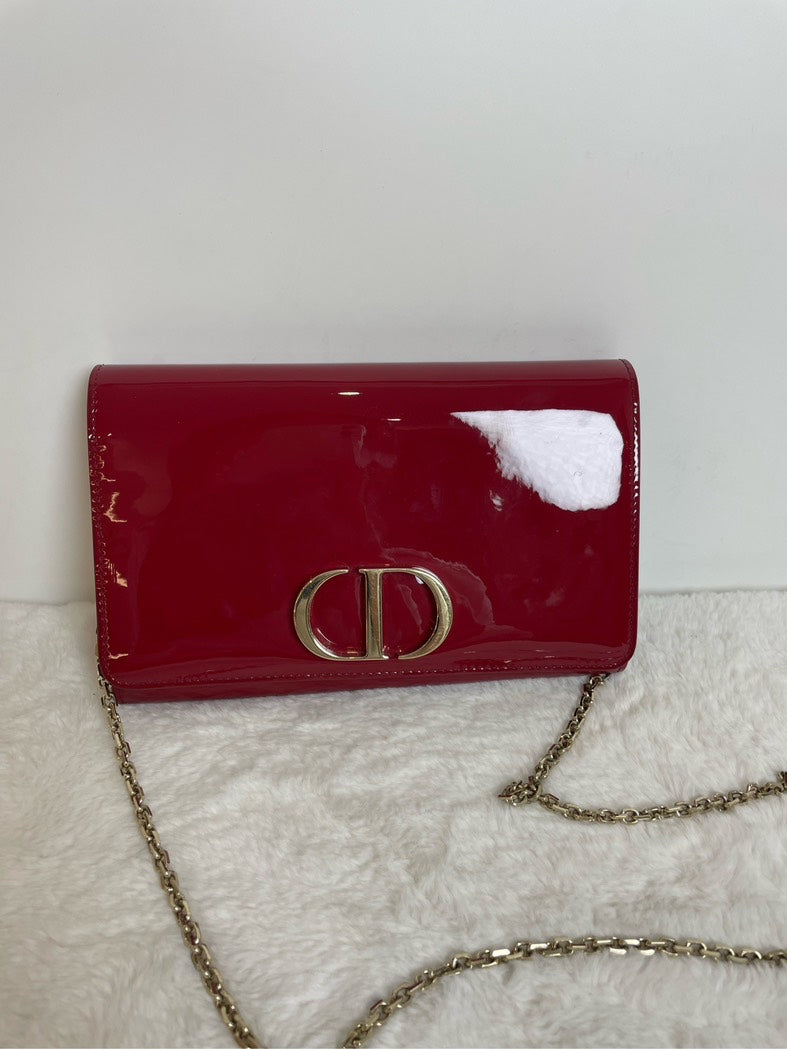 Christian Dior Patent Leather Chain Bag Red Shoulder Bag Rovelle Bags