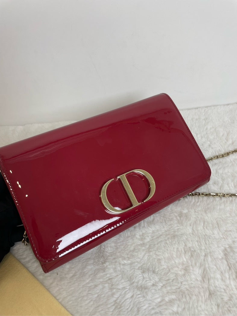 Christian Dior Patent Leather Chain Bag Red Shoulder Bag Rovelle Bags