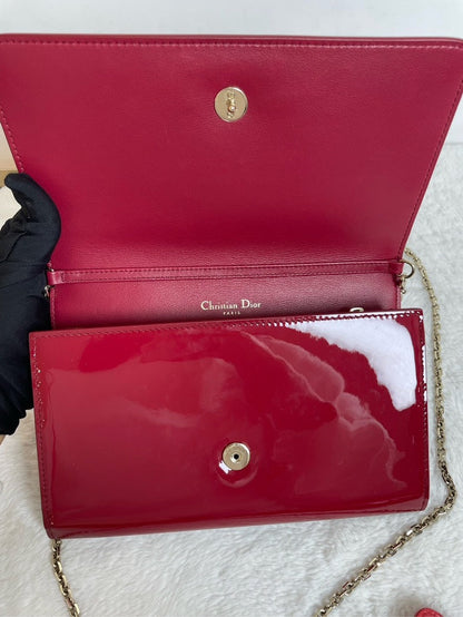 Christian Dior Patent Leather Chain Bag Red Shoulder Bag Rovelle Bags