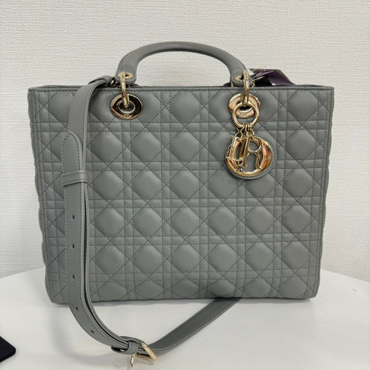 A Rank Dior Lambskin Lady Dior 2Way Bag Large Gray Fm0081 Rovelle Bags