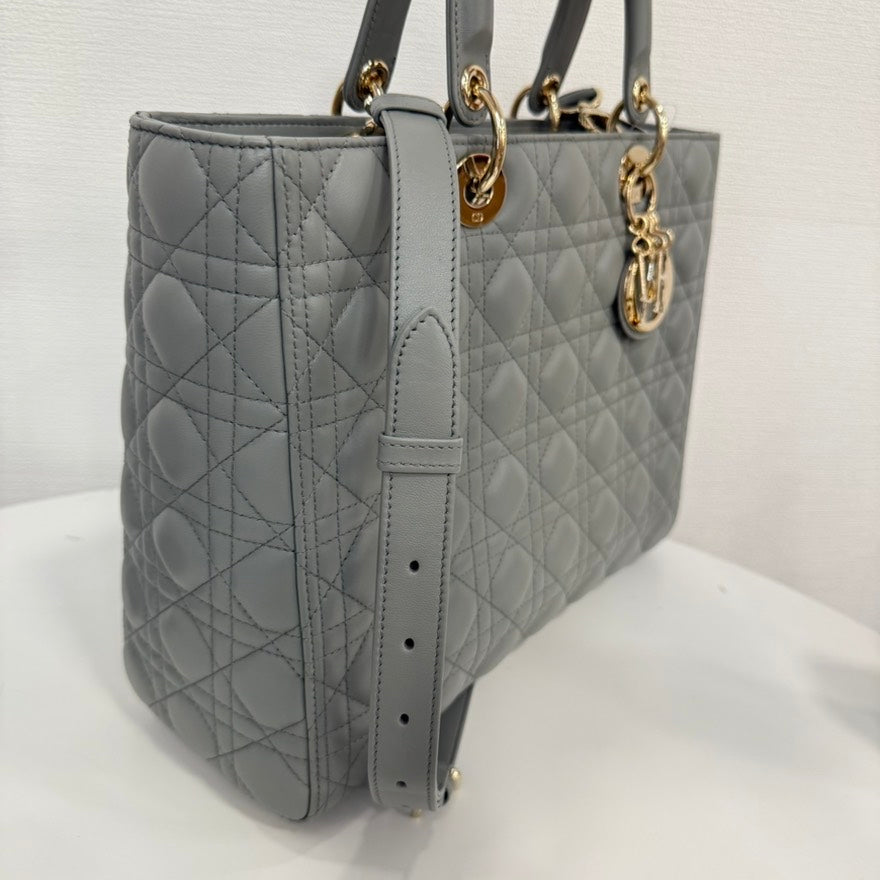 A Rank Dior Lambskin Lady Dior 2Way Bag Large Gray Fm0081 Rovelle Bags