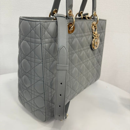 A Rank Dior Lambskin Lady Dior 2Way Bag Large Gray Fm0081 Rovelle Bags