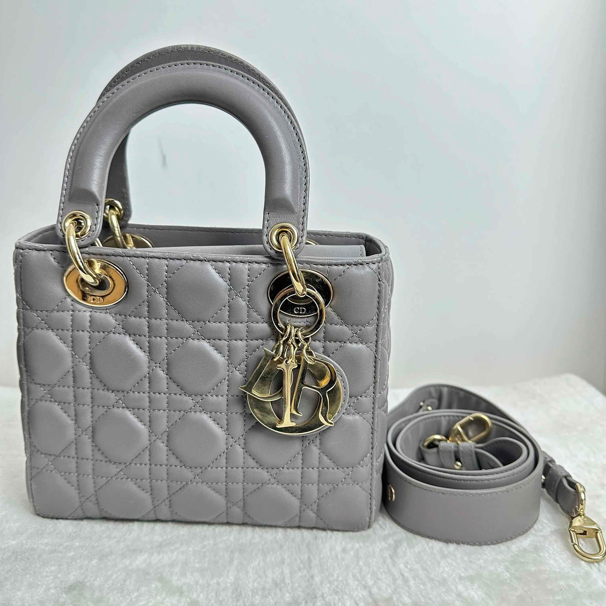 Tt Dior Lady Dior Bj1102105019 Gray Lambskin Handbag Shoulder Bag Rovelle Bags