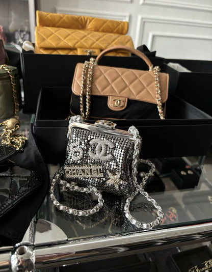 Chanel Luxury Leather Silver Clutch Silver Rovelle Bags