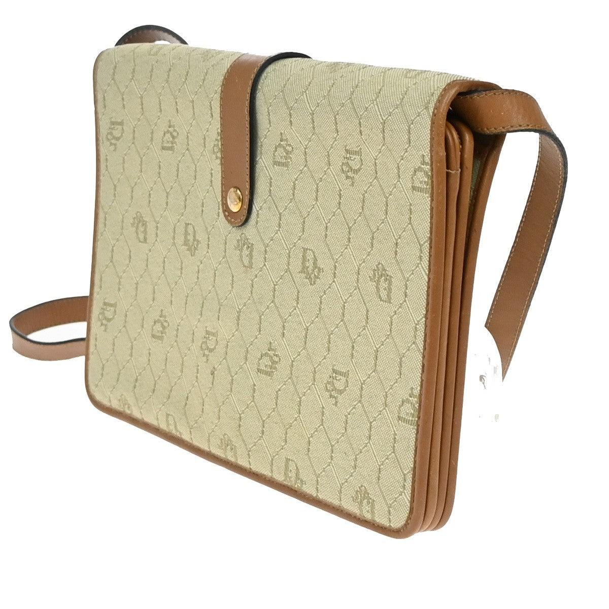 Christian Dior Honeycomb Handbag Canvas Leather Beige Canvas Shoulder Bag Bag Rovelle Bags