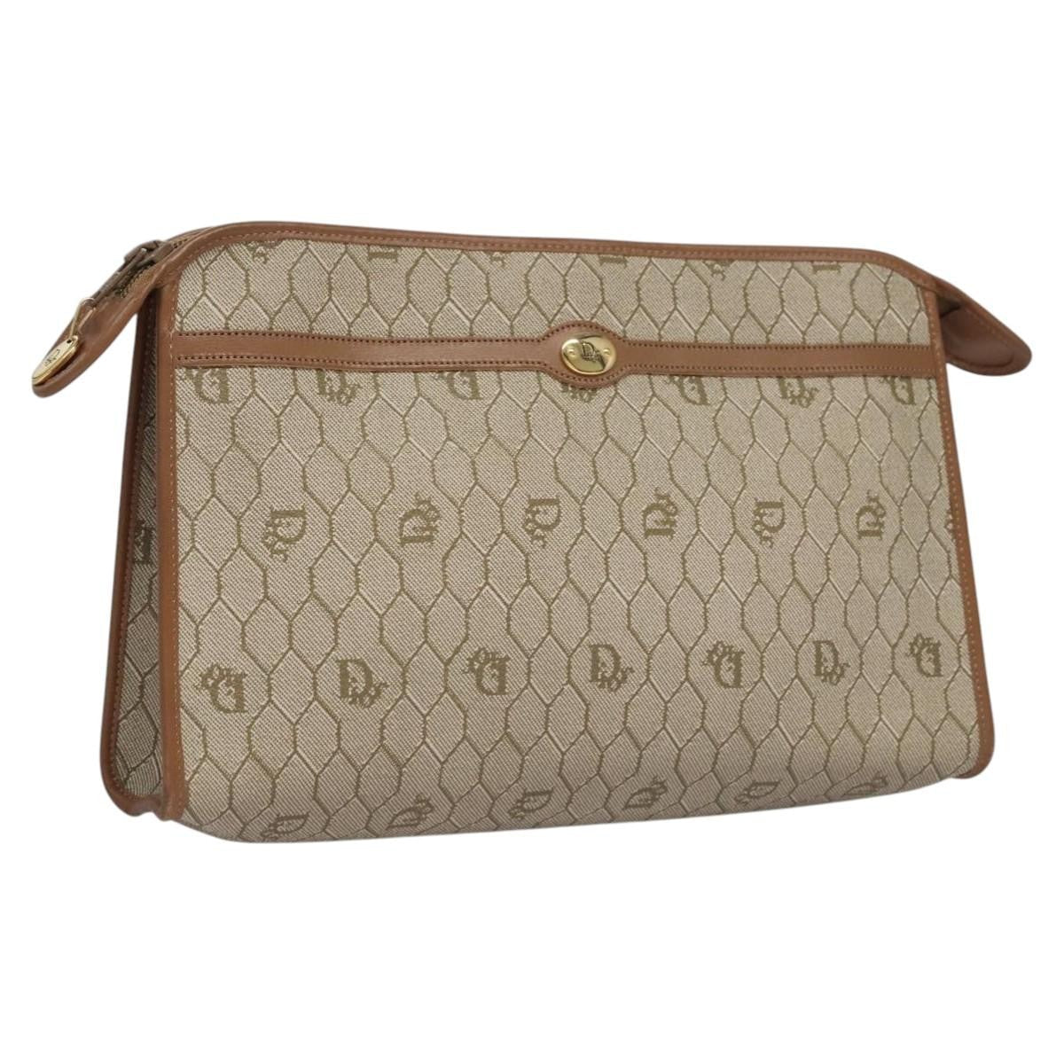 Christian Dior Honeycomb Zip Pouch Coated Canvas Beige Pvc Clutche Pouche Bag Style 2 Rovelle Bags