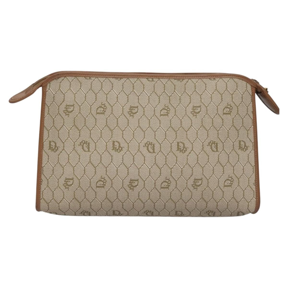 Christian Dior Honeycomb Zip Pouch Coated Canvas Beige Pvc Clutche Pouche Bag Style 2 Rovelle Bags