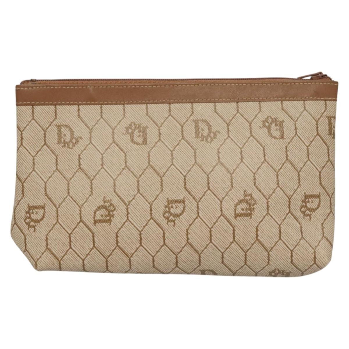 Christian Dior Honeycomb Zip Pouch Coated Canvas Beige Pvc Bag Rovelle Bags