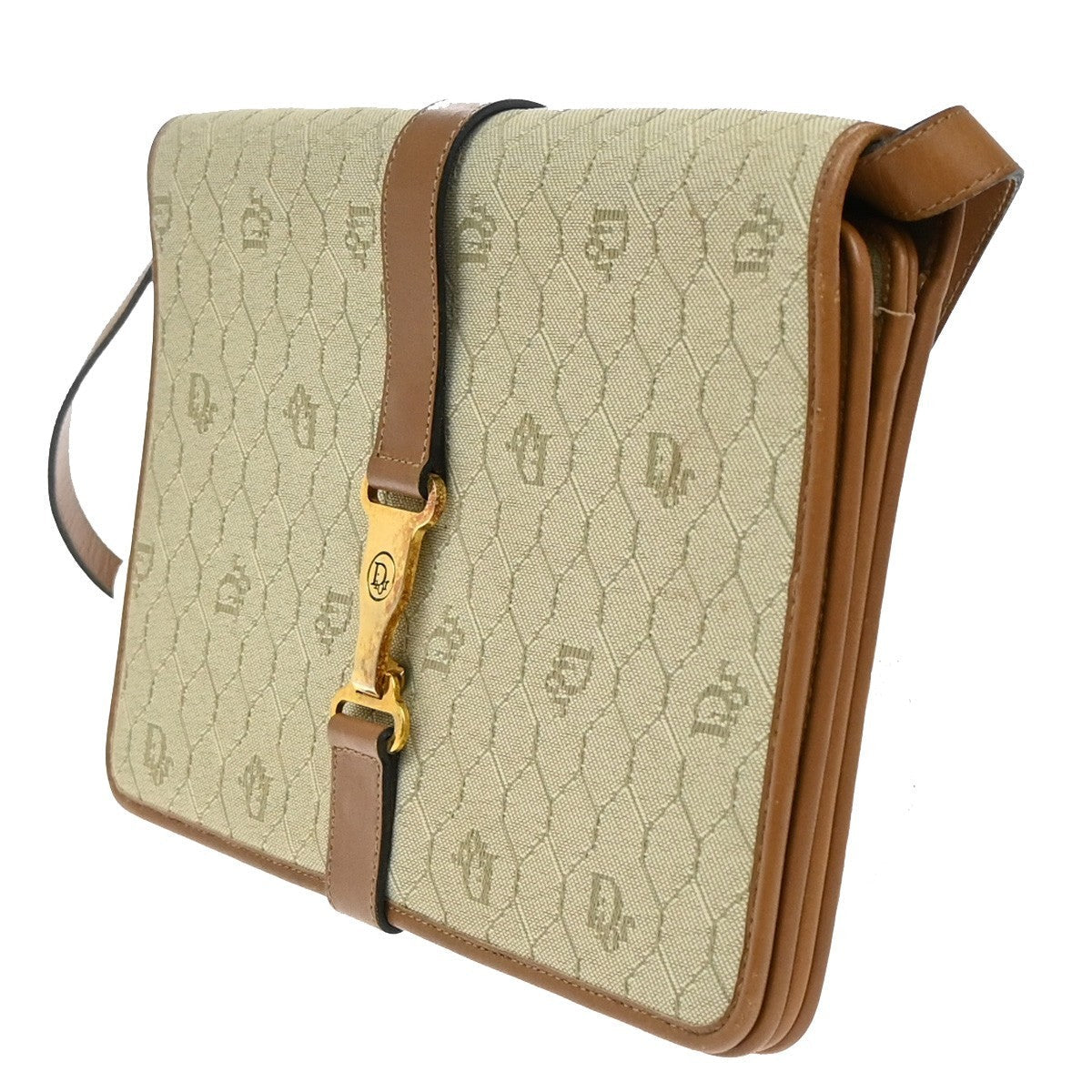 Christian Dior Honeycomb Handbag Canvas Leather Beige Canvas Shoulder Bag Bag Rovelle Bags