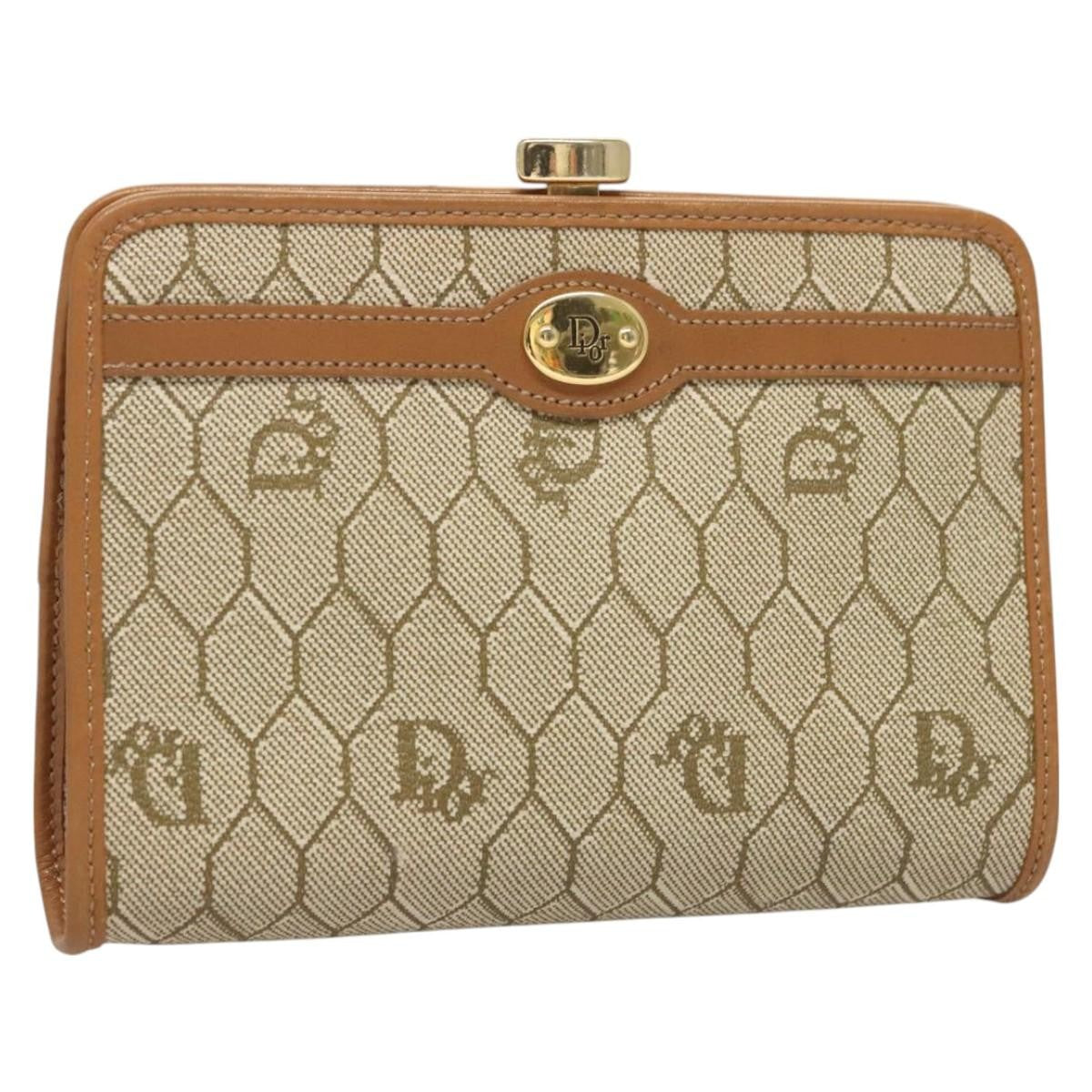 Christian Dior Honeycomb Zip Pouch Coated Canvas Beige Pvc Clutche Pouche Bag Canvas Rovelle Bags