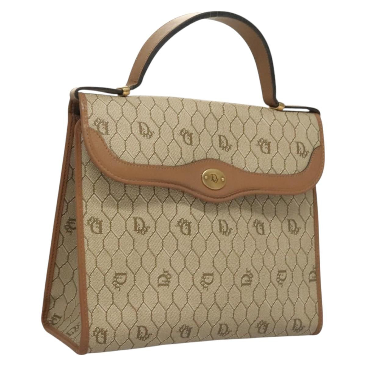 Christian Dior Honeycomb Handbag Canvas Leather Beige Canvas Bag Rovelle Bags
