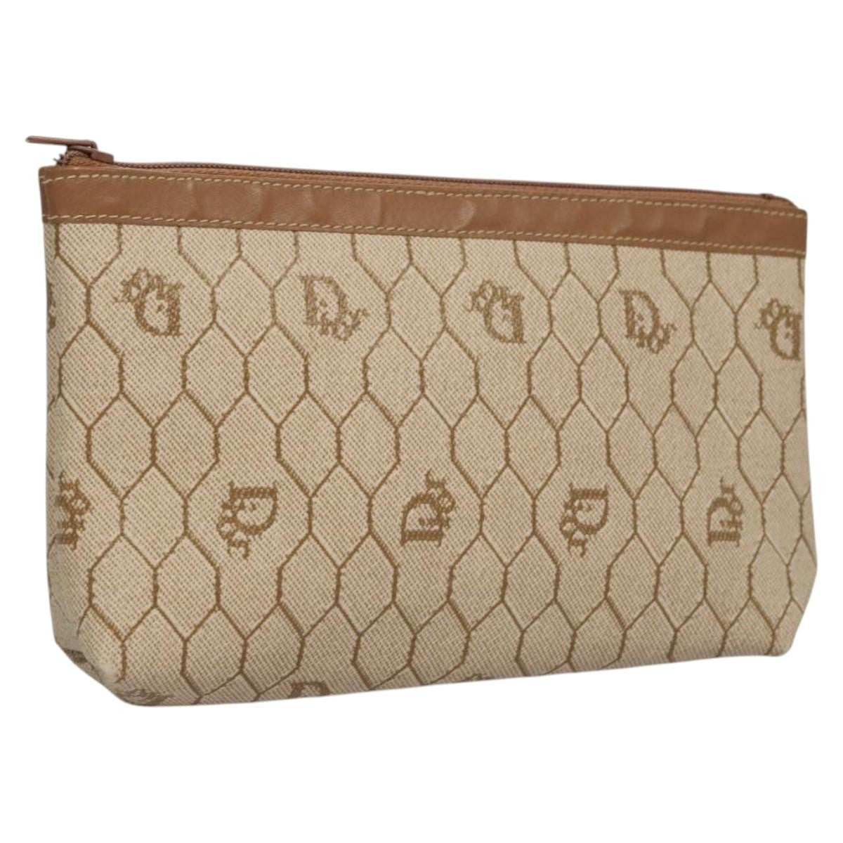 Christian Dior Honeycomb Zip Pouch Coated Canvas Beige Pvc Bag Rovelle Bags