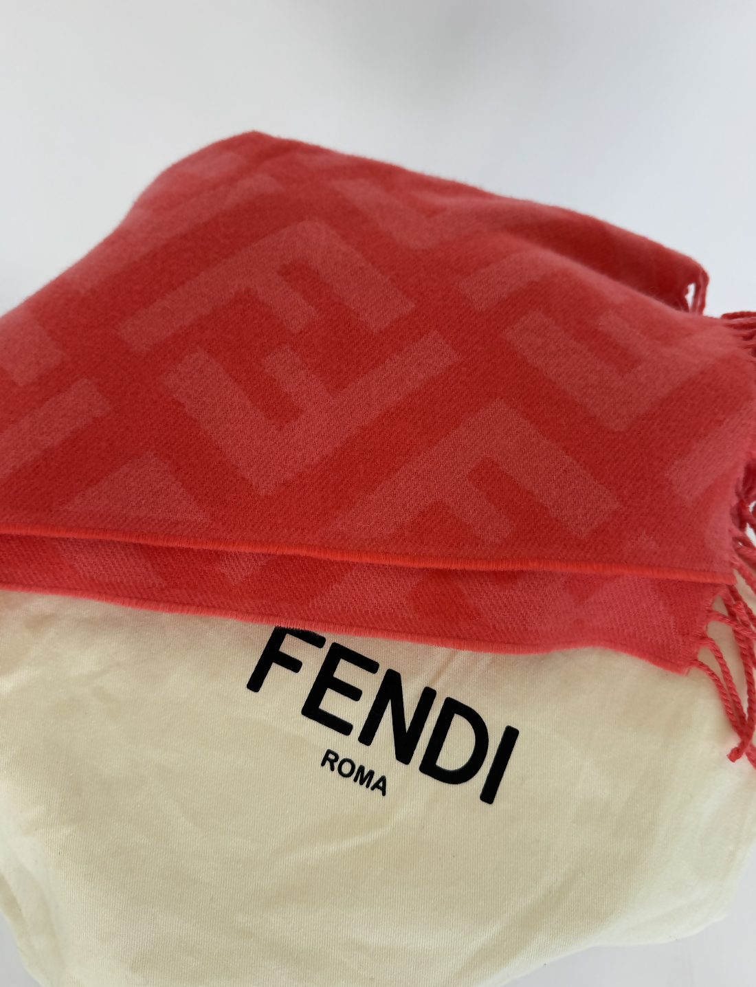 Fendi FF Print Tulip Woven Cashmere Fringe Scarf Rovelle Bags