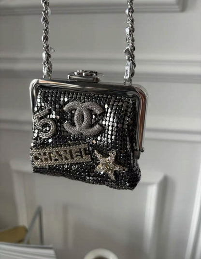 Chanel Luxury Leather Silver Clutch Silver Rovelle Bags