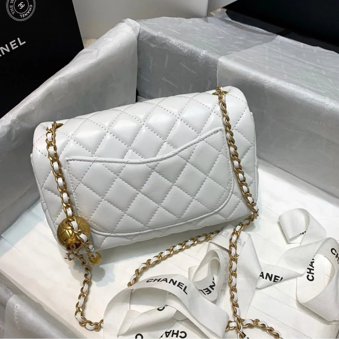 Chanel White Handbag 鈥� Flap Designer Bag