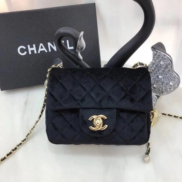 Chanel Velvet Flap Bags with Gold Metal