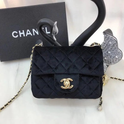 Chanel Velvet Flap Bags with Gold Metal