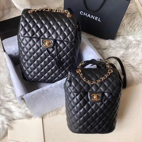 Chanel Gold Tone Metal Black Backpack