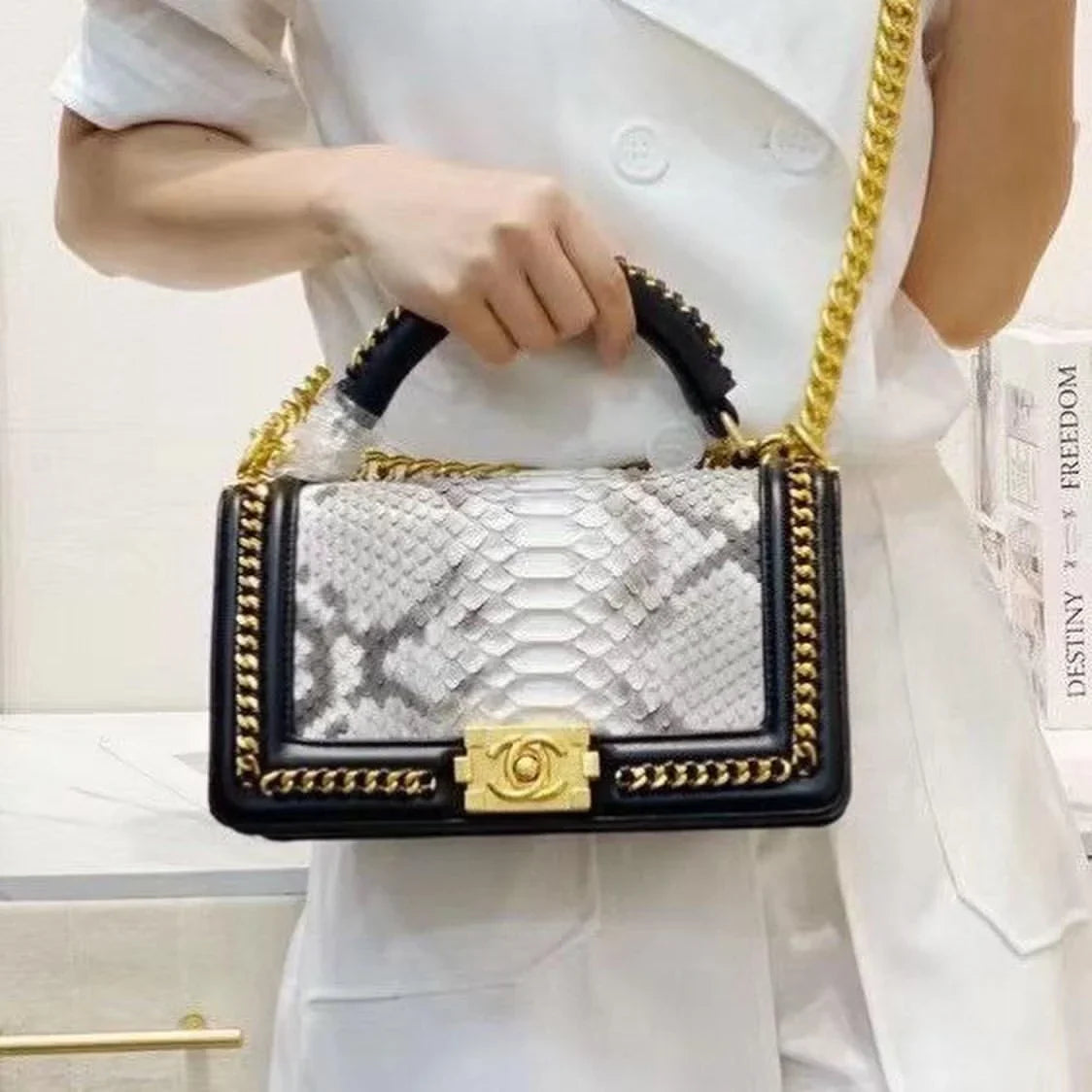 Chanel Le Boy Python Handbag
