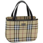 Luxury Burberry Nova Check Hand Bag Coated Canvas Beige Auth tb1099