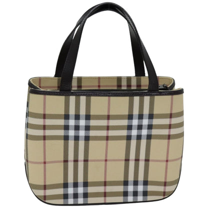 Luxury Burberry Nova Check Hand Bag Coated Canvas Beige Auth tb1099