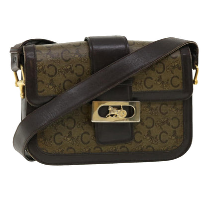 Luxury CELINE C Macadam Canvas Gold Horse Carriage Shoulder Bag Brown tb272