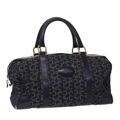 Luxury CELINE Boston Bag Canvas Leather Navy ar8356