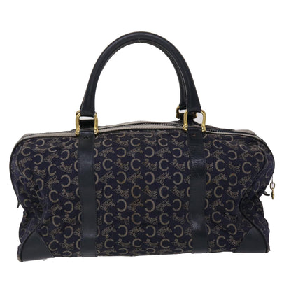 Luxury CELINE Boston Bag Canvas Leather Navy ar8356