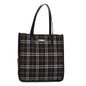 Luxury BurberrySs Nova Check Blue Label Tote Bag Nylon Leather Brown Black Auth ti1822