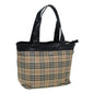 Luxury Burberry Nova Check Tote Bag Nylon Beige Black Auth ti1868