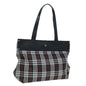 Luxury Burberry Nova Check Tote Bag Nylon Black Silver Auth ti1963